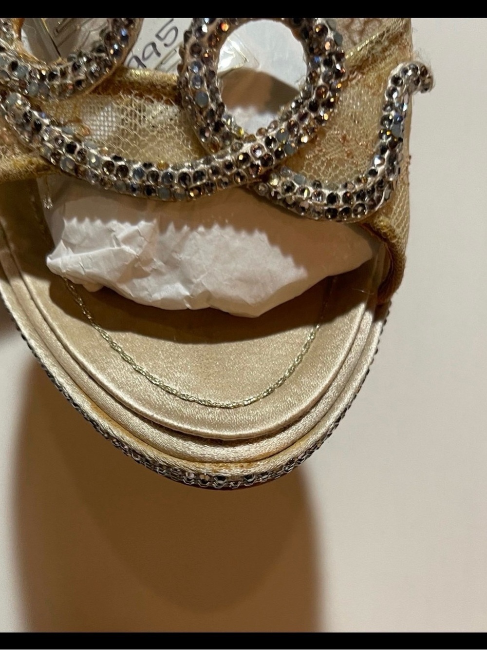 Gold Embellished Slingback Sandals with Crystal Accents - Picture 6 of 12